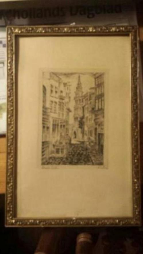 oude prent oude kerk D. v. d. Finck. Amsterdam, Antiek en Kunst, Kunst | Litho's en Zeefdrukken, Ophalen