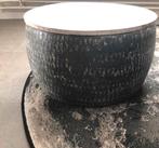 Salontafel rond grijs met houten blad, 50 tot 100 cm, Rond, Ophalen of Verzenden, Zo goed als nieuw