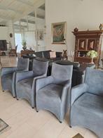 4 suede stoelen met wieltjes, Huis en Inrichting, Stoelen, Ophalen, Gebruikt, Blauw, Leer