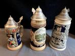 3 stuks bierpullen met tinnen deksels, Antiek en Kunst, Antiek | Keramiek en Aardewerk, Ophalen