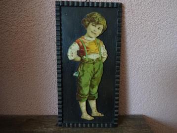 Schilderijtje met kindafbeelding(opgelegd hout),vintage beschikbaar voor biedingen
