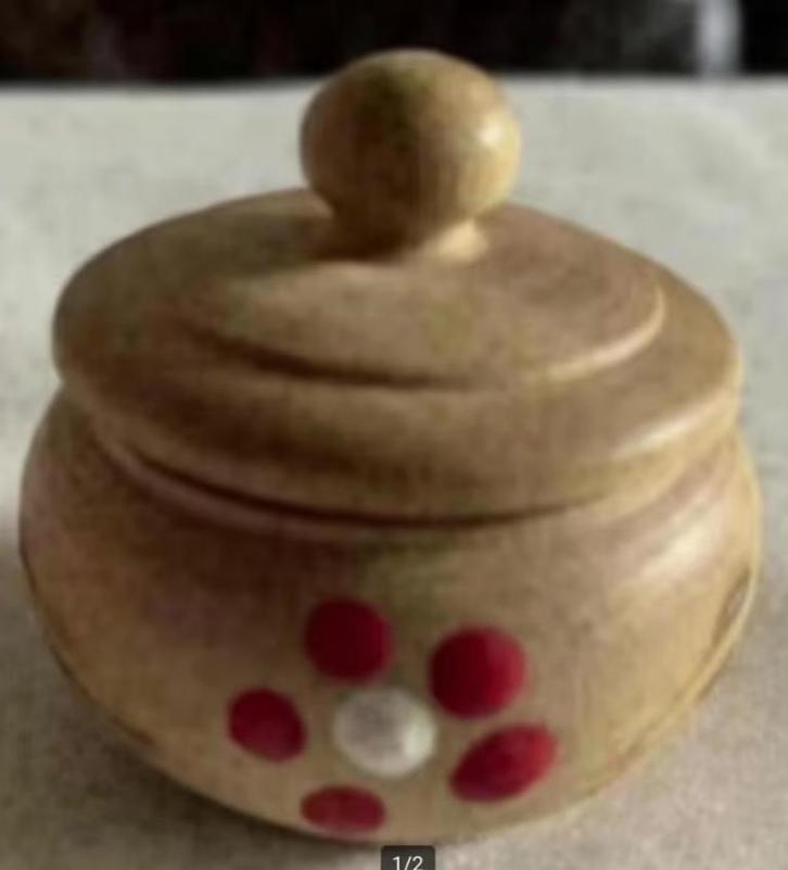 Houten potje, bakje, hout, bloem bloempje; hand gemaakt, Antiek en Kunst, Kunst | Beelden en Houtsnijwerken, Ophalen of Verzenden