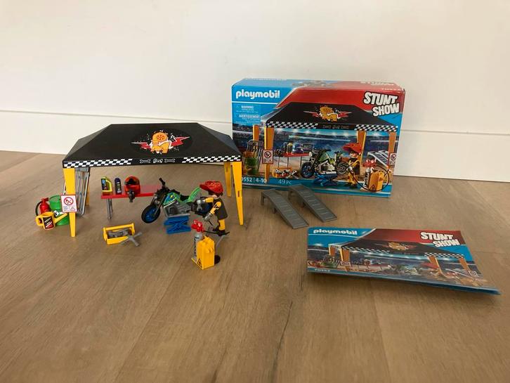 Playmobil Stuntshow werkplek tent 70552 motorcross, Kinderen en Baby's, Speelgoed | Playmobil, Zo goed als nieuw, Complete set