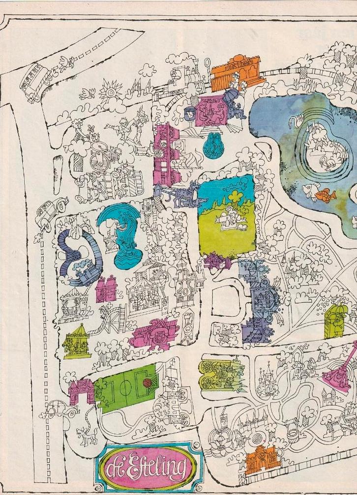 vintage knipsel 1972 De Efteling plattegrond illustratie, Verzamelen, Efteling, Gebruikt, Overige typen, Verzenden