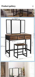 VASAGLE Kaptafel met Spiegel & Kruk - Industrieel Design, Ophalen, 100 tot 150 cm, Nieuw, 50 tot 100 cm