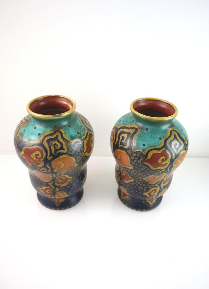 Set plateel plazuid vazen 1920., Antiek en Kunst, Antiek | Keramiek en Aardewerk, Ophalen of Verzenden