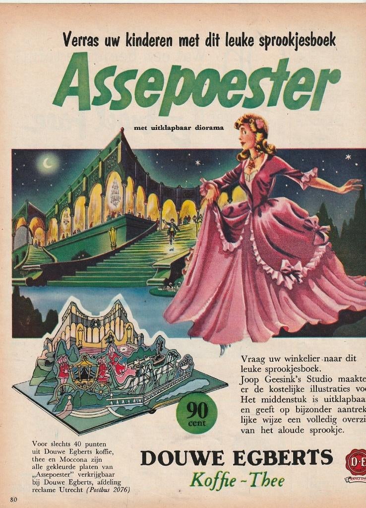 Retro reclame 1959 Douwe Egberts Assepoester album, Verzenden, Overige typen
