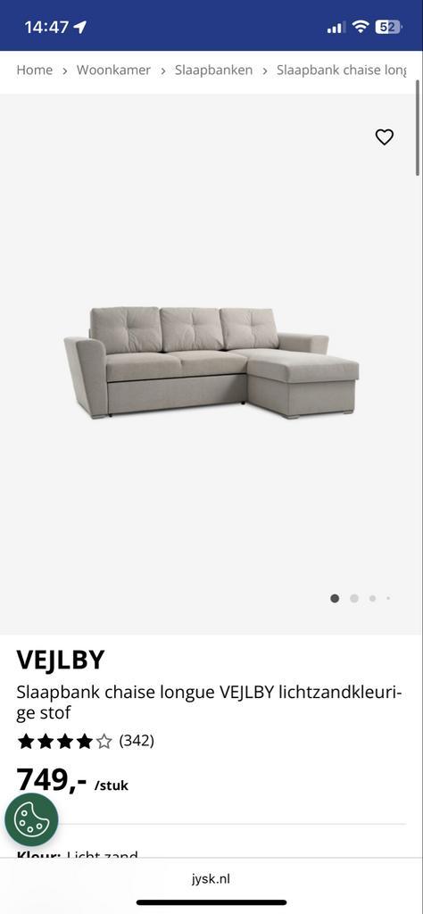 VEJLBY JYSK Slaapbank beige/zand met opbergruimte, Huis en Inrichting, Banken | Sofa's en Chaises Longues, Zo goed als nieuw, Driepersoons