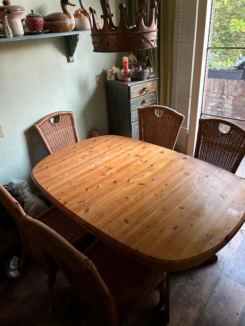 Prachtige grenenhouten uitschuifbare eettafel,  6/8 pers., Huis en Inrichting, Tafels | Eettafels, Zo goed als nieuw, 50 tot 100 cm