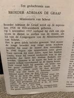 Broeder de Graaf 1918 Hilvarenbeek overleden Heeswijk missie, Verzamelen, Ophalen of Verzenden