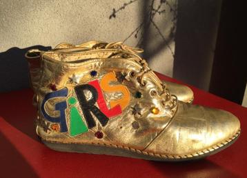 Vintage Italiaanse leren gouden dames schoenen uniek 
