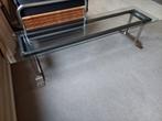 Lange retro salontafel met glazen blad, Ophalen, Gebruikt, 50 tot 100 cm, Glas