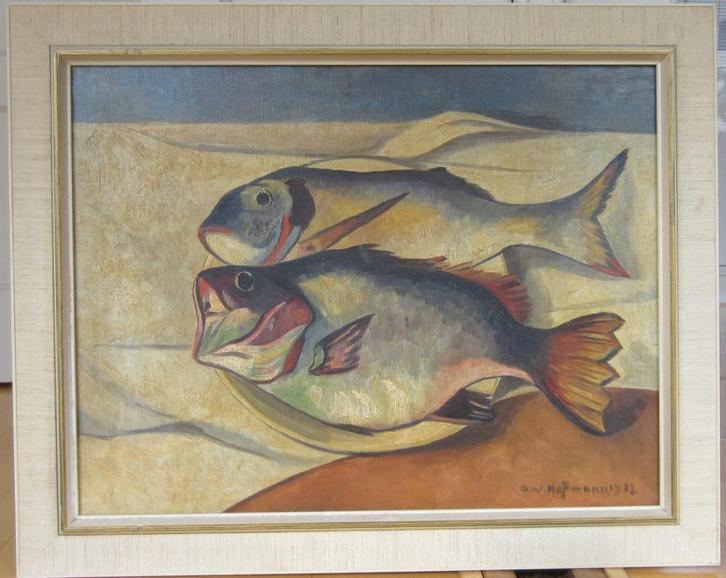 ==uit 1933==NIEUWE ZAKELIJKHEID==gesigneerd==VISSEN==, Antiek en Kunst, Kunst | Schilderijen | Klassiek, Ophalen of Verzenden