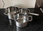 3 kookpannen, Huis en Inrichting, Keuken | Potten en Pannen, Ophalen, Gebruikt, Rvs, Pannenset