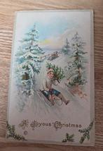 Jongetje op slee - Antieke kerstkaart, Verzenden, Voor 1920, Gelopen, Feest(dag)