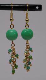 Oorbellen in goud en groen met kristalletjes, Met kristal, Hangers, Nieuw, Ophalen of Verzenden