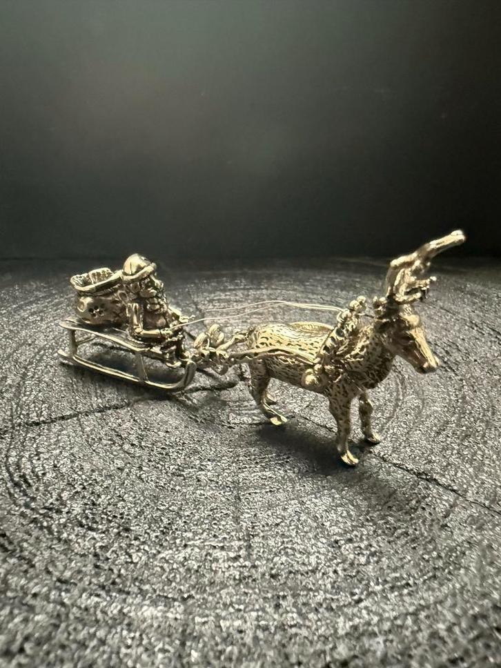 Zilveren Miniatuur Arrenslee met Kerstman, Antiek en Kunst, Antiek | Goud en Zilver, Zilver, Ophalen of Verzenden