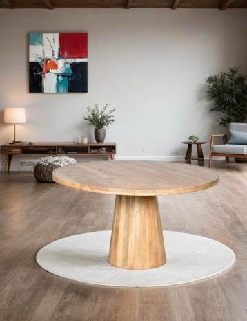 NIEUW! Ronde mango tafels met kegelpoot beschikbaar voor biedingen