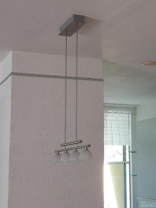 Moderne in hoogte verstelbare hanglamp, Huis en Inrichting, Lampen | Hanglampen, Zo goed als nieuw, 75 cm of meer, Glas, Metaal