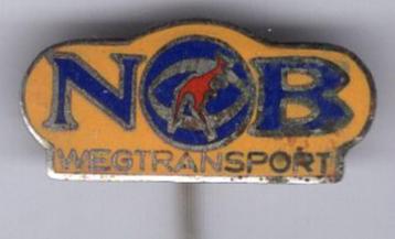 N.O.B.wegtransport blauw/geel email op koper speldje( D_088) beschikbaar voor biedingen