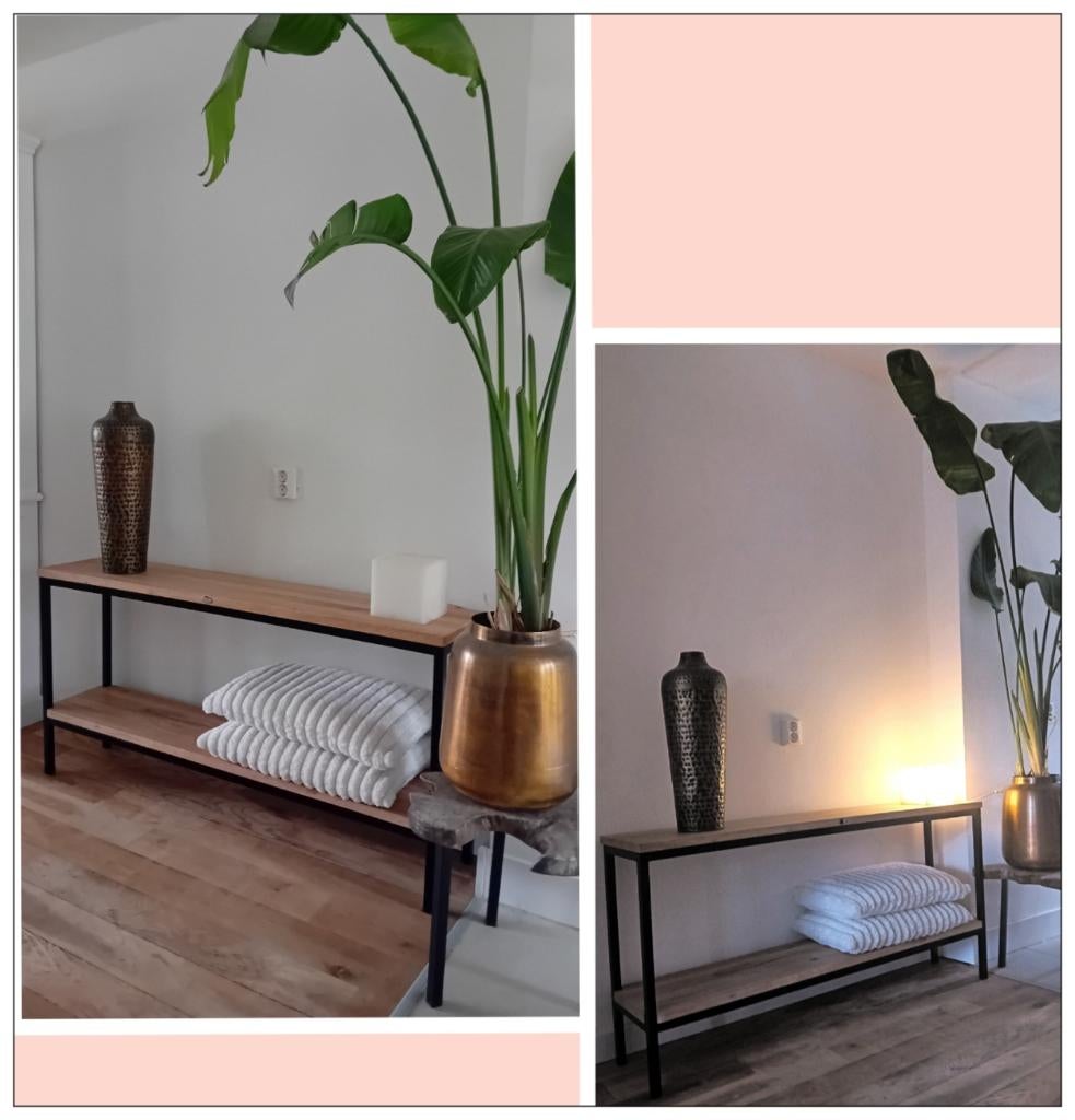 Sidetable, eiken, steigerhout, suar, boomstam NIEUW op maat., Huis en Inrichting, Tafels | Sidetables, Nieuw, 25 tot 50 cm, 200 cm of meer