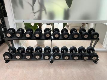 Eleiko dumbbell set plus rack 12 kg t/m 30 kg beschikbaar voor biedingen
