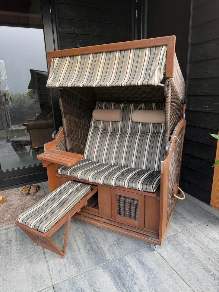 Verrijdbare Strandkorf - Prachtig!, Tuin en Terras, Tuinbanken, Gebruikt, Wicker, Ophalen of Verzenden