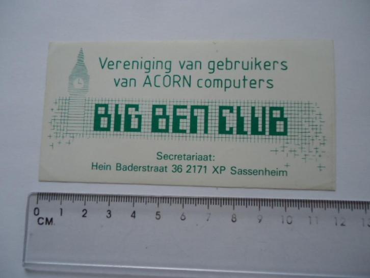 sticker oud ACORN COMPUTER pc sassenheim big ben club retro, Verzamelen, Stickers, Zo goed als nieuw, Bedrijf of Vereniging, Ophalen of Verzenden