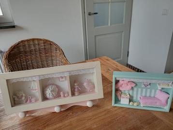 2x lief schilderij/diorama baby/kinderkamer beschikbaar voor biedingen