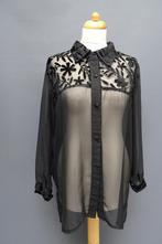 FEEST blouse in maat M, zwart met flockprint., Maat 38/40 (M), Ophalen of Verzenden, Zo goed als nieuw, Zwart