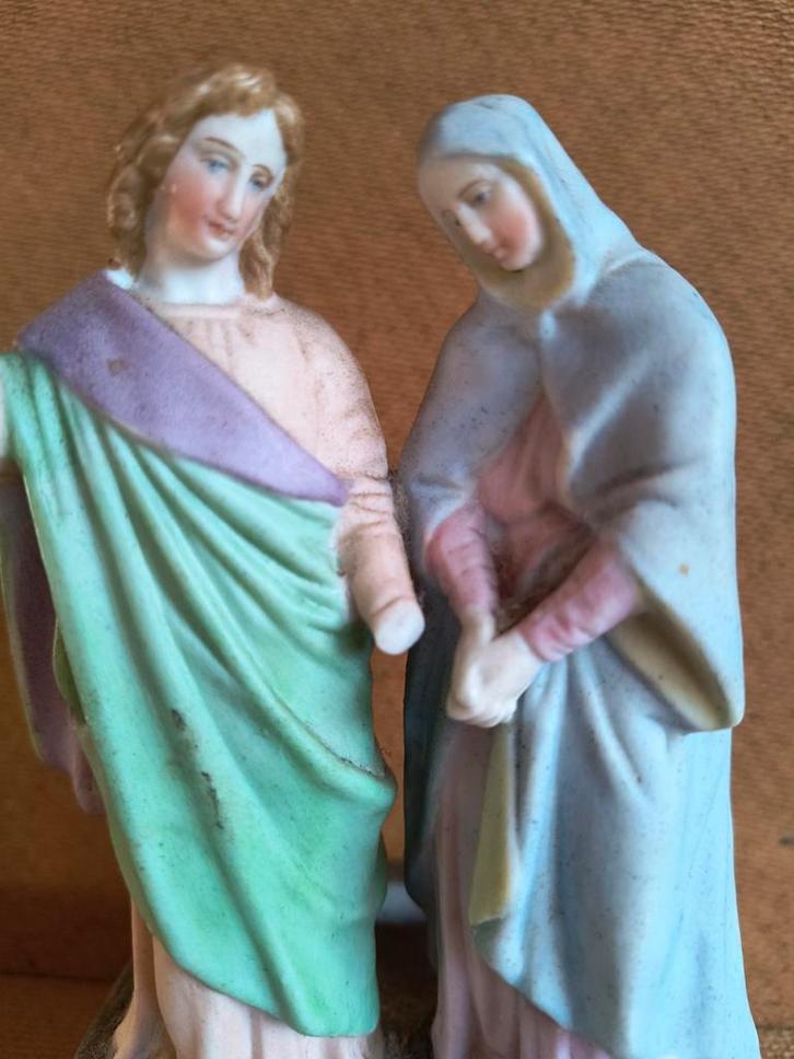 Porseleinen Jozef & Maria Beeldje met Schelp, Antiek en Kunst, Antiek | Religie, Ophalen of Verzenden