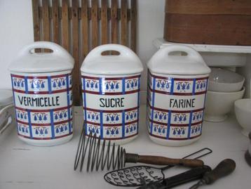 Set van 3 franse brocante voorraadpotten / voorraad potten beschikbaar voor biedingen
