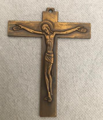 Messing  kruishanger crucifix met Christus - Gemerkt  beschikbaar voor biedingen