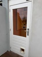 Buitendeur 90x200 met glas en kattenluik, Ophalen, Gebruikt, 80 tot 100 cm, Buitendeur