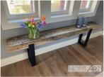 Sidetable / bijzettafel oud eiken biels stalen upoot, Info@hout-art.nl, Ophalen of Verzenden, Hoeves 3 in Schijndel, Industrieel