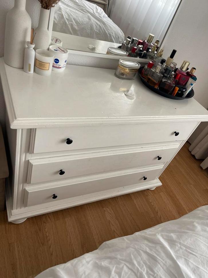 Witte commode met 3 lades, Huis en Inrichting, Kasten | Dressoirs, Gebruikt, 50 tot 100 cm, 25 tot 50 cm, Met lade(s), Overige houtsoorten