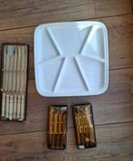 6 Fondue borden met vorken en lepels, Ophalen, Overige materialen, Zo goed als nieuw, Vaatwasserbestendig