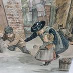 Antieke Schoolplaat - De Kleine Kleibewerkers, Ophalen, Stad- en Dorpsgezichten