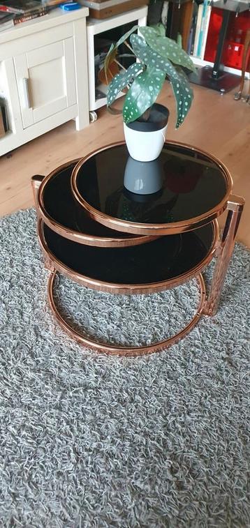  ART DÉCO salontafel. ROSEGOUD MET ZWARTE GLAZEN TABLEAUS.  beschikbaar voor biedingen