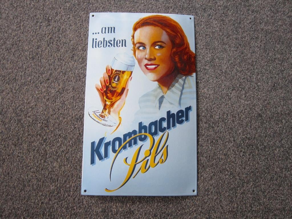 KROMBACHER EMAILLE RECLAMEBORD, Ophalen, Zo goed als nieuw, Reclamebord, Plaat of Schild, Overige merken