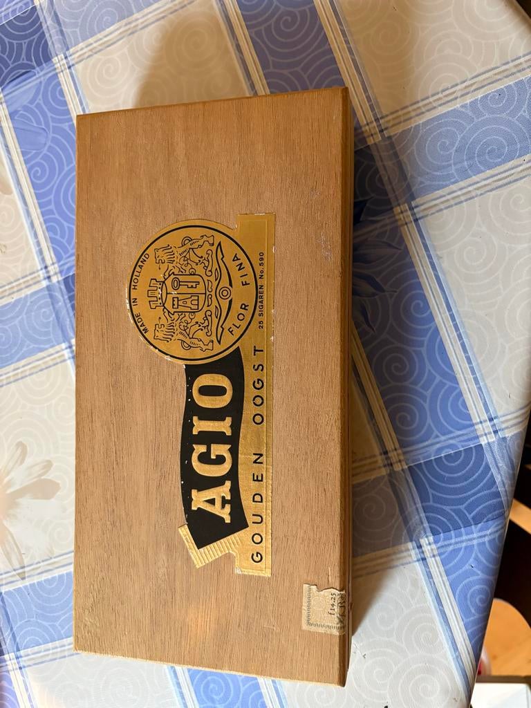 Vintage Agio Sigarenkistje - Houten Bewaardoos, Verzamelen, Retro, Ophalen of Verzenden