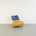 1x Leolux Pallone Fauteuil Okergeel/Blauw Leer - Chroom, 75 tot 100 cm, Ophalen of Verzenden, Zo goed als nieuw, Metaal