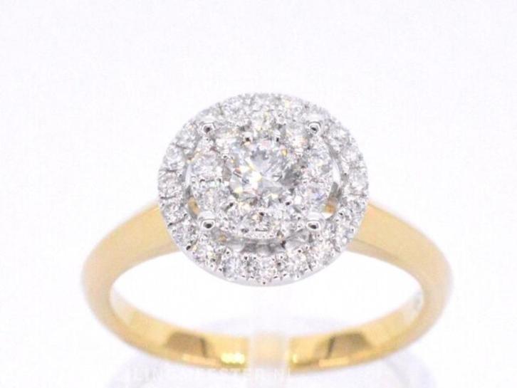 Gouden entourage ring vol gezet met diamanten, Sieraden, Tassen en Uiterlijk, Ringen, Nieuw, Dame, 17 tot 18, Goud, Goud, Met edelsteen