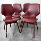 4 vintage Midcentury stoelen, eetkamerstoelen bordeaux rood, Huis en Inrichting, Stoelen, Ophalen, Hout, Gebruikt, -