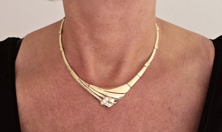 Gouden Ketting met Diamanten. 2025/435, Sieraden, Tassen en Uiterlijk, Antieke sieraden, Ketting, Goud, Ophalen of Verzenden
