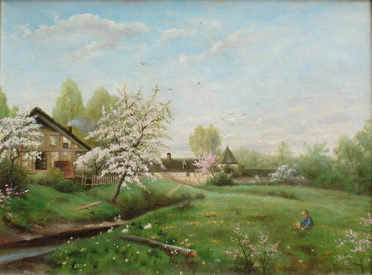 J. Teichmann - Landschap schilderij, Duitsland 1910–1940, Antiek en Kunst, Kunst | Schilderijen | Klassiek, Ophalen of Verzenden