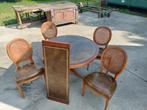 Tafel-set met 4 lederen/rieten stoelen, Ophalen, Gebruikt, Klassiek, 4 tot 6 stoelen