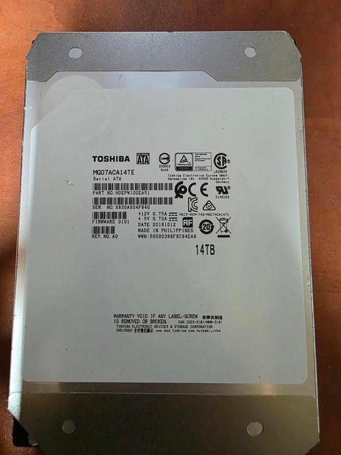 14TB Hardschijf/TOSHIBA/3,5 inch/SATA, Computers en Software, Harde schijven, Gebruikt, Laptop, Intern, HDD, SATA, Ophalen of Verzenden
