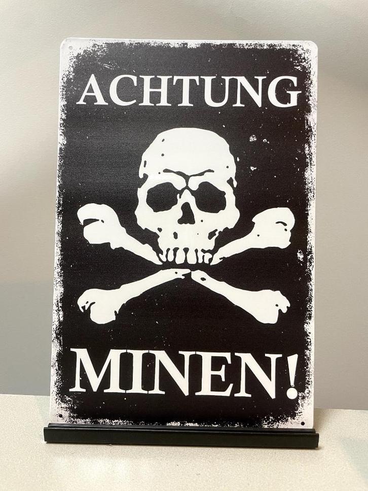 Achtung Minen! metalen bord (Old Look), Verzamelen, Militaria | Tweede Wereldoorlog, Landmacht, Overige typen, Duitsland, Ophalen of Verzenden