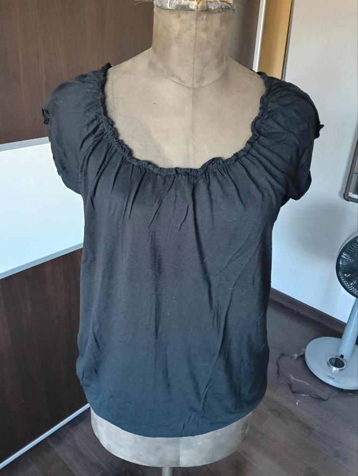 Zwart shirt met elastische boord - maat M, Miss Etam, Kleding | Dames, T-shirts, Zo goed als nieuw, Maat 42/44 (L), Zwart, Korte mouw